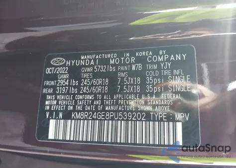 2023 Hyundai Palisade Sel z USA, uszkodzony, nr VIN KM8R24GE8PU539202